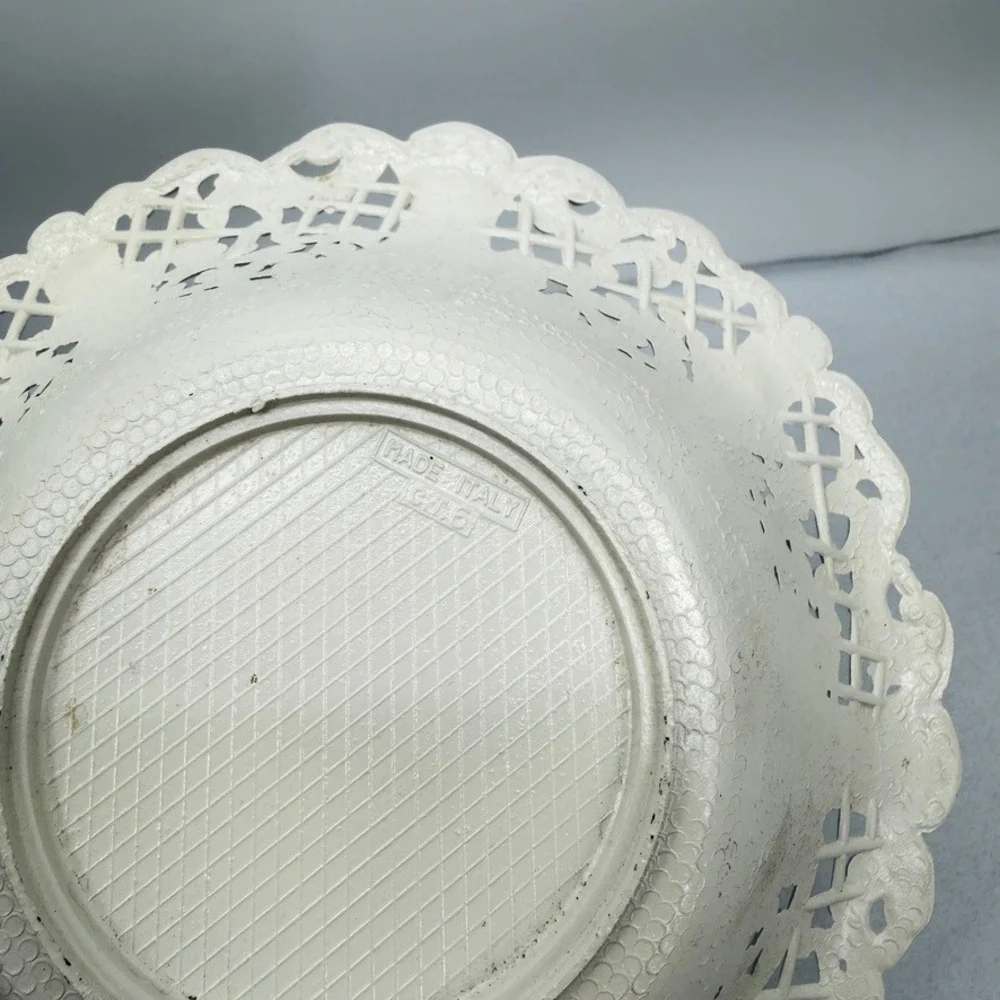 Vintage Ornate Brass Pierced Filigree Lattice Metal Bowl Dish Made in Italy 8.5